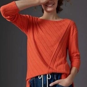 Anthropologie, Maeve, Devine orange, oversized diagonal ribbed sweater
